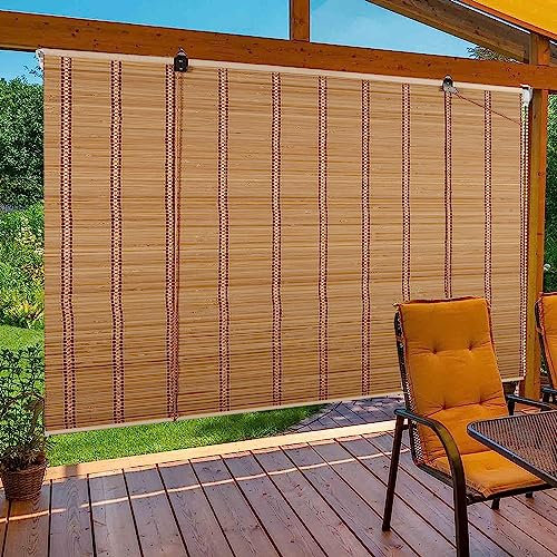WAYRGN Bambus Rollo,Retro Bambusrollo,Raffrollo Bambus,Bambusrollo Outdoor Wetterfest,Sichtschutz Sonnenschutz Bambus Jalousie für Tür & Fenster, 100x200(WxH)