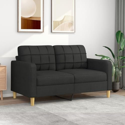 Festnight 2 Sitzer Sofa, Stoff Kleines Couch, Modern 2er Gästesofa mit Armlehne, Getuftetes Loveseat Sofas für Wohnzimmer/Schlafzimmer/Büro/Wohnung, 180 cm, Schwarz