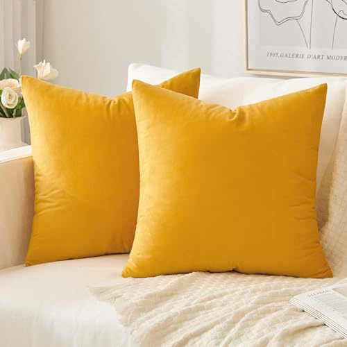 Slozzi 2er Set Samt Kissenbezüge 40x40 Orange Dekokissen Sofakissen | Haushalt Dekorative Kissenhülle Weich für Sofa Schlafzimmer Wohnzimmer