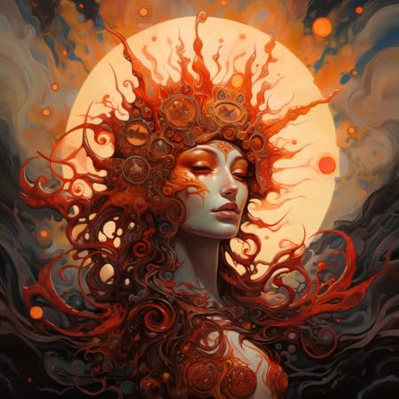 adrium Acryl-Bild 50 x 50 cm: Schöne Frau mit roten Haaren im Mondlicht. Digitale Zeichnung (208963778)