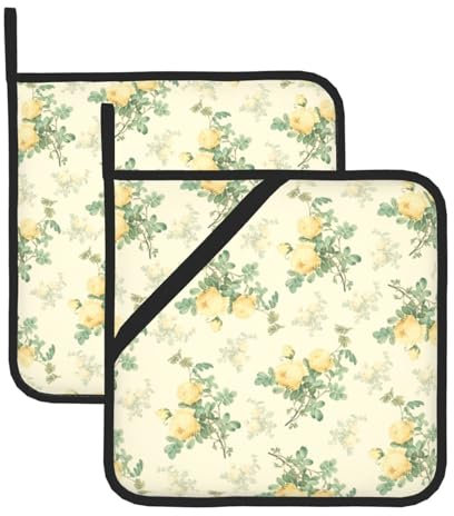 Topflappen, isolierter Topflappen, dick, hitzebeständig, zum Grillen, Kochen, Backen, 2 Stück,Shabby Chic Dekor Blumen
