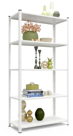 baudim® Metallregal 185x95x44 cm, 5 Böden, 250 kg, Weiß, Haushaltsregal | Ideal für Speisekammer, Hauswirtschaftsraum und Abstellkammer, variable Ablagehöhen für Vorräte, Kisten plus Haushaltsbedarf.