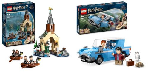 LEGO Harry Potter Bootshaus von Schloss Hogwarts Spielzeug-Modell für Kinder & Harry Potter Fliegender Ford Anglia, baubares Spielzeug-Auto für Kinder