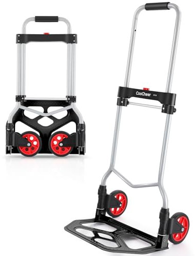 COOCHEER Sackkarre Alu Transportkarre klappbar- extra Langer Teleskopgriff 100cm, Handkarre für Industrie und Haushalt, max. Tragkraft 120 kg，Schwarz Rot