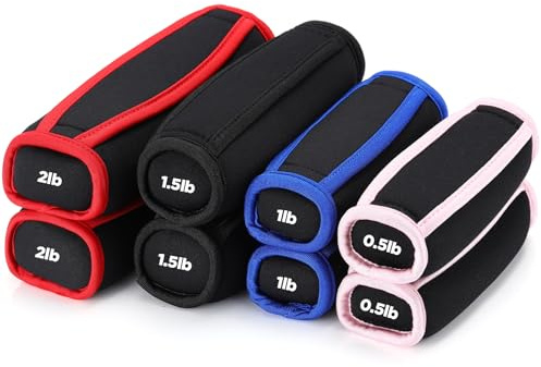 Hollowfly 4 Pair Soft Hand Weights Set for Women Men, 0.5lb 1lb 1.5lb 2lb Soft Dumbbells Walking Weights Small Weight Set Exercise Weights with Hand Strap for Running Workout Physical Aerobics