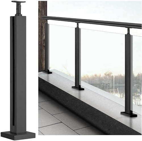 Yoeoefuo Edelstahl Geländerpfosten Treppengeländer Glas Balustradenpfosten 65cm - 105cm Schwarzem Geländerpfostensystem Glasgeländer Geländerpfosten Für Außentreppen Balkone