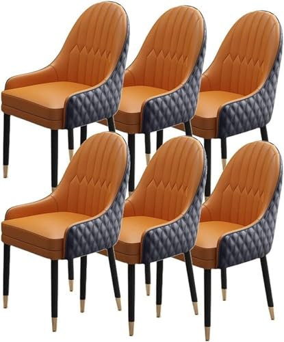 Küchen-/Esszimmerstühle, 6er-Set, Mikrofaser-Leder, weich gepolsterte Sitzfläche, Moderne Akzent-Sessel mit Holzbeinen, Lounge-Thekenstühle für Küche und Wohnzimmer (Orange, Gelb + Schwarz)