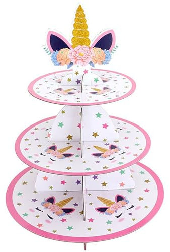 Vuitte 3 Tier Unicorn Cupcake Stand, Birthday Party Decorations for Girls Kids Dessert Tower Baby Shower Party Supplies Unicorn Theme Party