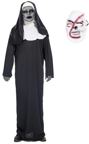IWTBNOA Halloween Nonne Kostüm, Scary Nonne Outfit mit The Nun Horror Maske, Horror Halloween Nonne Kostüm, Zombie Nonnen Kostüm, Gruselig Halloween Kostüm Damen für Halloween, Karneval, Themenparty