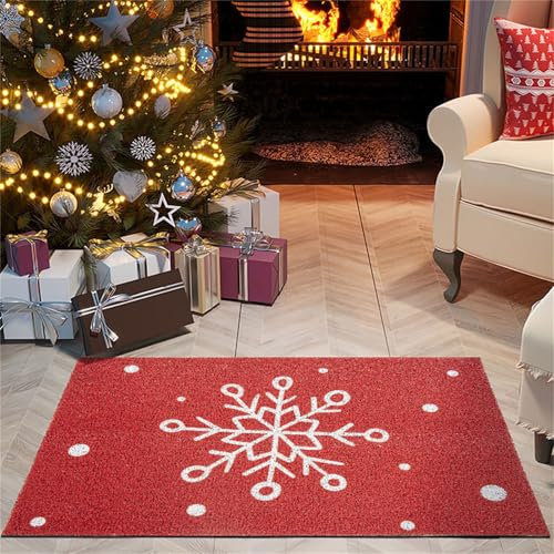 Surwin Navidad Felpudo Entrada Casa Interior, Felpudo Puerta Antideslizante Felpudos de Lufa PVC Tapete Felpudo Entrada Alfombra Puerta Alfombra Puerta de Casa (Copo de Nieve F,50x80cm)