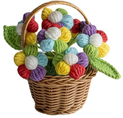 Liuyoyo Crochet Flowers Basket, Car Mirror Decor Hanging, Cute Car Accessories for Women Gifts, Mirror Crochet Potted Plants Hand Knitted Car Mirror Hanging Accessories (E)