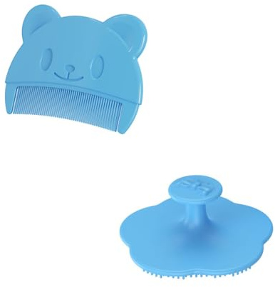 Yuannee Baby HaarbüRste,2 PCS Milchschorf Baby Entfernen Kopfhaut Sanfter Kamm Silikon Babybürste Set Kinder Blau Haarbürste Läusekamm Kopfhaut Massagebürste für Neugeborene