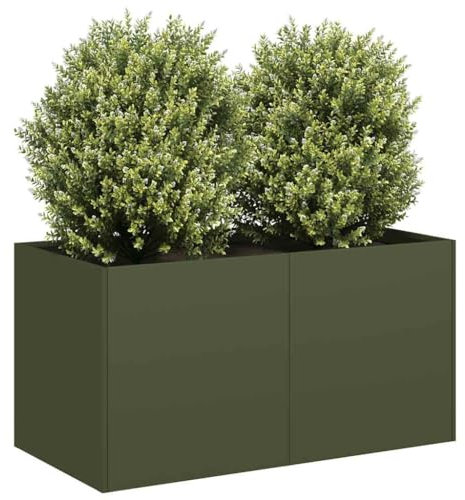 Homgoday Jardinera de Acero Laminado en frío Verde Oliva 80x40x40 cm Huerto Urbano de Jardinera Exterior de Acero para Cultivos Plantas Medicina Herbaria Flores para Terraza Jardín
