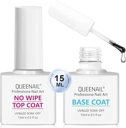 2 * 15ml Base Coat und No Wipe Top Coat,Nagellack Base und Top Coat Set Für,Nagellack Set Nägel Maniküre Kit,Glanz Überlack Nägel für Starter Maniküre Nagelstudio DIY Home