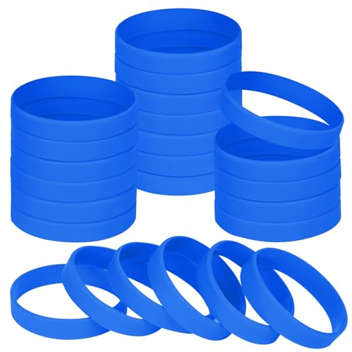NAHRMY 24 Pezzi Braccialetti Elastici in Silicone per Adolescente Bambini 7 pollici Blu, Braccialetto Polsini in Gomma Silicone per Ragazze Ragazzi Sportive Scuola Matrimonio Feste