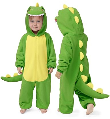 Spooktacular Creations Halloween-overall för spädbarn med dinosaurier, ljusgrön overall med huva för småbarn, för halloween cosplay-kostym