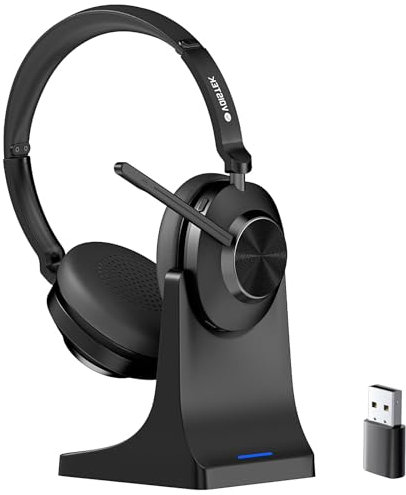Voistek Casque Bluetooth Sans Fil avec Microphone pour PC/Ordinateur Portable, Léger on Ear, Microphone Réglable à Réduction de Bruit, Casque Audio Sans Fil pour Bureau, Télétravail, Chat, Zoom, Teams