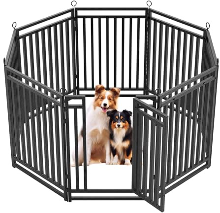 Petorldog Dog Fence Outdoor for Yard, 40 Inch Height 8 Panels Dog Playpen Indoor for Large/Medium/Small Dogs Metal Dog Pen for Yard Camping and RV | Black-Silver