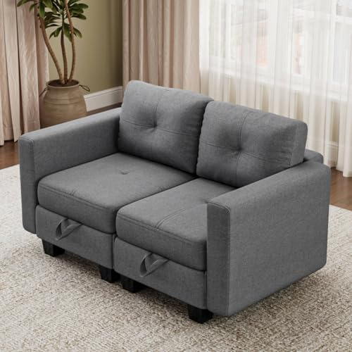 Luxstein 2 Sitzer Modulares Sofa mit Stauraum, Veränderbare Chaiselounge Couch Wohnlandschaft für Wohnzimmer Schlafzimmer, 146x75x86cm, Grau