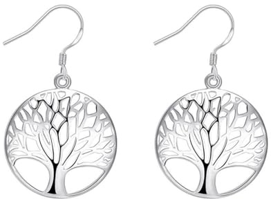 KnSam Orecchini da donna in oro bianco 18 carati 750, orecchini a forma di albero, Au750, in stile Liberty, in argento