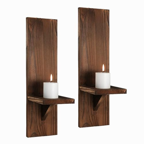 BesFatcn 2Pcs Vintage Wall Sconces Candle Holder, Wooden Vintage Hanging Candlestick Holder, Handmade Hanging Wall Sconces for Bedroom, Dining Room, Bathroom, Living Room, Kitchen, Door