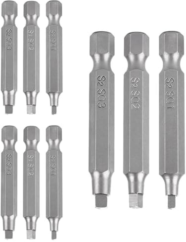 50mm Magnetic Square Head Screwdriver Bits with 1/4 Inch Hex Shank, 3 Sets Each Including SQ1 SQ2 SQ3, S2 Steel Square Screw Driver Bit Accessory for Power Screwdrivers Drills