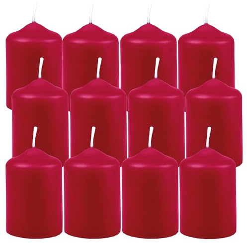 HS Candle Wachskerzen Stumpenkerzen Rubinrot Ø4cm x 6cm (12 Stück) Teelicht Durchmesser, in vielen Farben - Hergestellt in EU - Kerzen Blockkerzen - Wachs