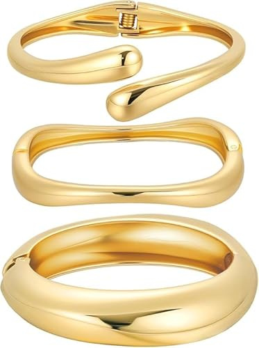 RMMD Valentinstag 3 Stück Chunky Armreif Gold Armreif Damen-Irregulär Oberarmreif Gold Damen Armband Set Schmuck Geschenke für Valentinstag Beste Freundin Geschenke für Frauen Freundin Mama Tochter