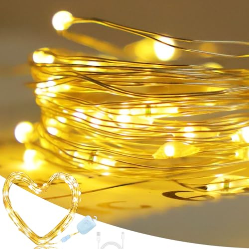 3m 30 LED Lichterkette Innen, Wiederaufladbare Mini Lichterkette Mit Timer Und 8 Modi LED Lichterkette Mit Batterie Eingebauter 150-mAh-Akku Lichterketten Batterie Für Party (A)