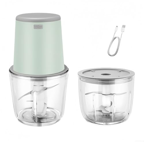 Hachoir à viande électrique avec deux bols pour la préparation des aliments, y compris hacher la viande et hacher pour légumes et oignons (vert)