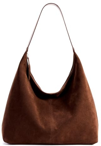 KALIDI Damen Shopper Handtasche Schultertasche Wildleder Tote Bag Vintage Hobo Tasche mit Reißverschluss Groß für Arbeit Schule Shopper Lässige täglich
