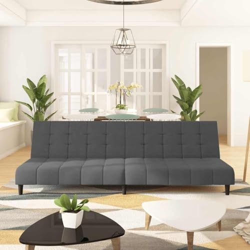 Massbinet Schlafsofa 2-Sitzer Trennbares Sofa mit Schlaffunktion aus Samtstoff Multifunktionaler Schlafsessel fürs Wohnzimmer Schlafzimmer Gästezimmer Dunkelgrau Samt