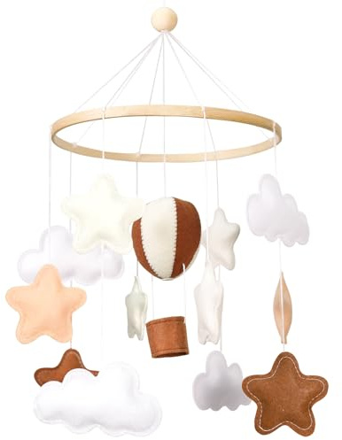 Mobile Baby Hölz Babybett Nordisch-inspirierte Filz-Luftballon, Sternen und Wolken fürs Babybett Babyzimmer Holz Mobile Baby Neugeborene Jungen Mädchen Anhänge