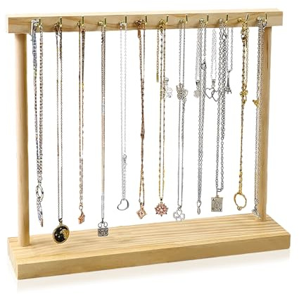 MXGHIR Porte-bijoux en bois, Porte-bijoux portable avec 12 crochets pour chaînes et une base rectangulaire stable, pour la conservation des chaînes de bijoux