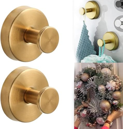 Genérico Ganchos Ventosa Baño, Ganchos Ventosa de Vacío Súper Fuerte Sin Taladro, Acero Inoxidable Con Ventosa, Ganchos de Succión para Corona de Navidad, Sin Agujeros, Gancho De Pared (Gold*2)
