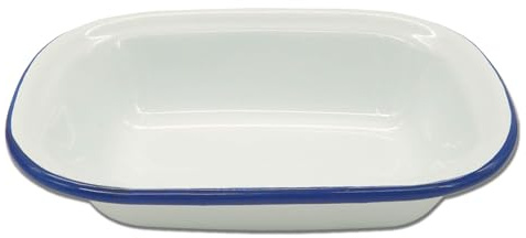 Zenker Enamel Small Pie Dish, Vintage Design Baking and Roasting Tin 19.5cm | For Roasts, Pies and Pastries, Lightweight, Easy to Clean, Air Fryer Compatible, PTFE PFOA Free, 19.5x14.5cm, White and Blue
