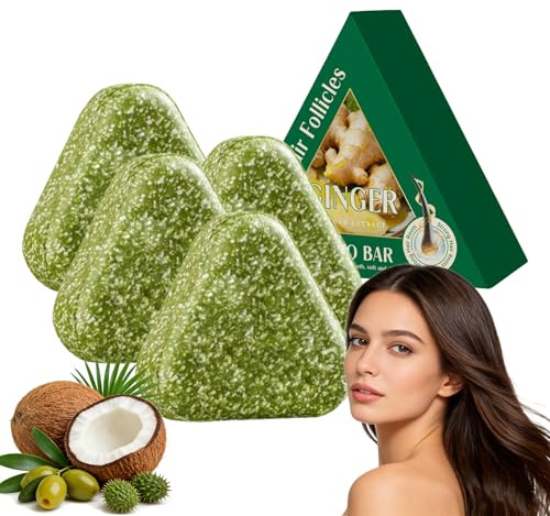 Ginger Shampoo Bar, Festes Shampoo für Haare, Shampoos Bar für fettiges Haar und ölige Kopfhaut, Anti Schuppen Kopfhautreiniger für Damen und Herren, Reisegeeignete Haarseife für alle Haartypen (4)
