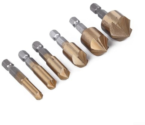 Juego de 6 brocas avellanadas de 90 grados de 5 flautas para proyectos de bricolaje de carpintería y tareas de mejora del hogar