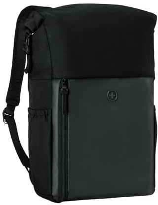 WENGER UrbanOne Roll-Top Backpack, Laptop-Rucksack mit Rollverschluss, Notebook bis 15,6 Zoll, 25 l, Damen/Herren, Büro, Business, Uni, Schwarz, 653890