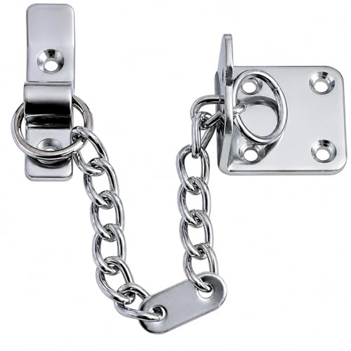 Polished Chrome Door Chain, Narrow Design Limiter, External and Internal Restrictor for Wooden and UPVC Doors, Additional Front Security for Safer Caller Identification