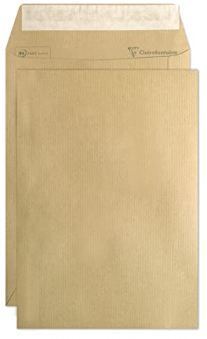 Clairefontaine 744C - Karton mit 500 Versandtaschen mit Rillen Kraftbraun B5-176x250 mm, selbstklebend, 90g, 1 Karton