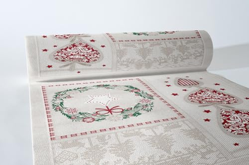 Mank Benita Airlaid 70g Tischläufer in creme grün rot 40cm x 24m Tischdekoration Hochzeitsdeko stoffähnlich stoffoptik hochwertiger Tischläufer für Festlichkeiten wie Weihnachten oder Nikolaus