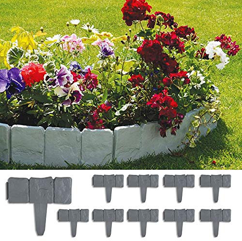 Forever Speed Recinzione per Giardino Effetto Pietra 7.5M Bordi da Giardino 30pcs Bordo per Prato Adatto per Aiuole e Prati ​Bordo in Plastica Grigio