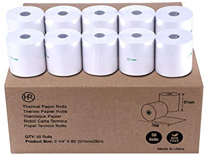 Thermopapier 2 1/4 x 85 'POS Empfangspapier B 57 mm x L 26 m Kassenrolle BPA frei 50 Rollen