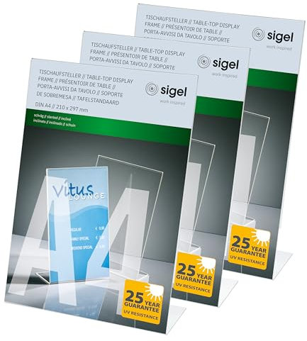 SIGEL SY450 Soporte de sobremesa, inclinado, acrilico, para A4, 3 unds.