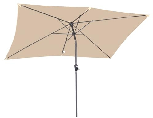Angel Living 200 x 300cm Sonnenschirm Rechteckig Marktschirm Gartenschirm Terrassenschirm mit Kurbel und Neigung für Gartenterrasse,mit UV-Schutz 40+ Beige