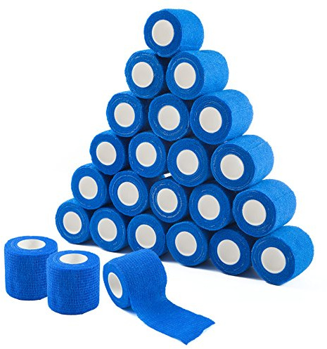 COJJ 24 STK 5cm X 4,5m Haftbandage Cohesive Bandage Selbsthaftende Verband Fingerpflaster Wundverband Fixierverband Tierverband Hand Reißen Wasserfest Elastische Binde Für Menschen Haustiere (Blau)