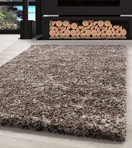 Carpettex Hochflor Teppich Wohnzimmer Shaggy Flokati Modern Meliert Design 140 x 200 cm Beige - Weich Flauschig Waschbar Teppich Schlafzimmer Küche Esszimmer