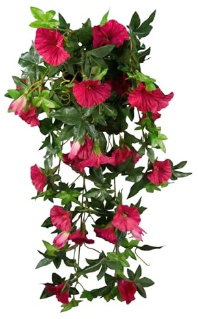 Seidenblumen Roß Künstliche Petunienranke 65cm pink – Hängepflanze mit 24 Blüten & 10 Ranken – Textilfaser Kunstblume wie echt – Petunie hängend für Hängeampel, Balkon & Wanddeko – Kunstpflanze
