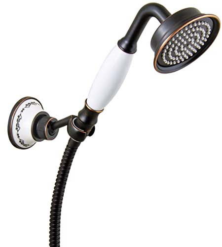 PaulGurkes Retro Handbrausenset Nostalgie Brausehalter Duschkopf schwarz Vintage Handbrause Wandhalter Brauseschlauch Landhausstil Duschschlauch 150cm weiße Keramikeinlage nostalgisches Design